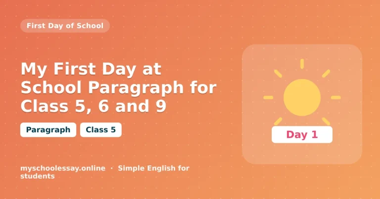My First Day at School Paragraph for Class 5, 6 and 9 - school essay guide with icon and key points for students