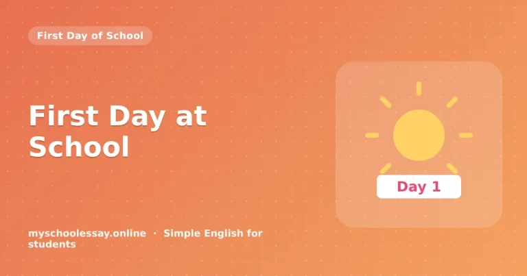 First Day at School: Questions and Answers - school essay guide with icon and key points for students