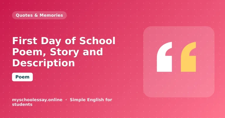 First Day of School Poem, Story and Description - school essay guide with icon and key points for students