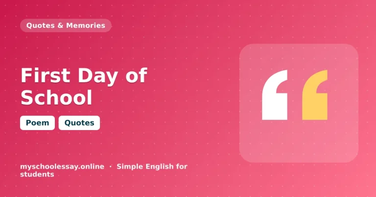 First Day of School - school essay guide with icon and key points for students