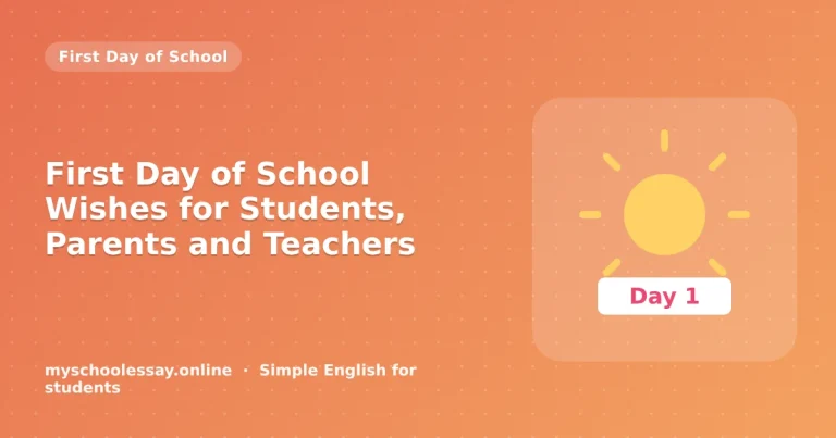 First Day of School Wishes for Students, Parents and Teachers - school essay guide with icon and key points for students