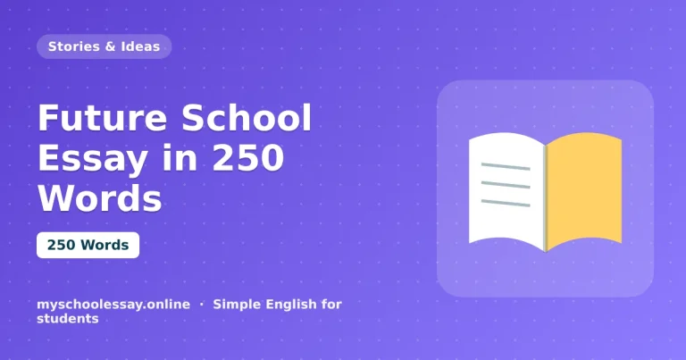 Future School Essay in 250 Words - school essay guide with icon and key points for students