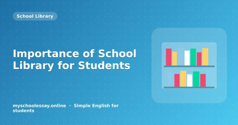 Importance of School Library for Students - school essay guide with icon and key points for students