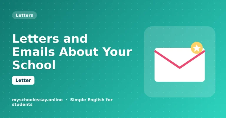 Letters and Emails About Your School - school essay guide with icon and key points for students