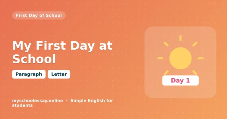 My First Day at School - school essay guide with icon and key points for students