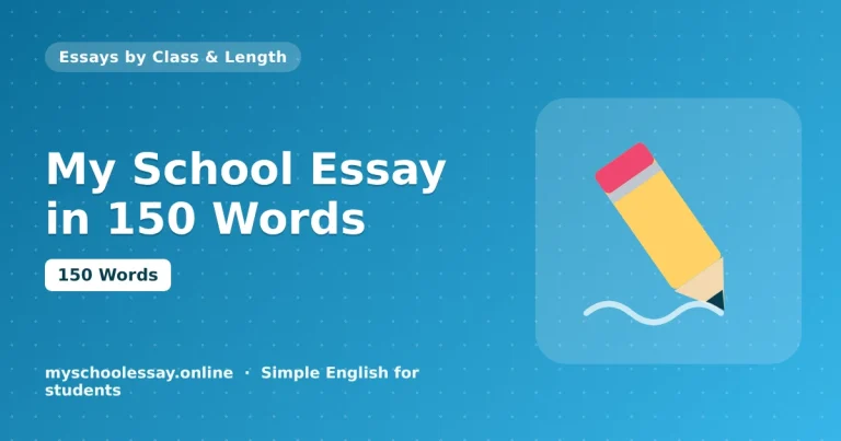 My School Essay in 150 Words - school essay guide with icon and key points for students