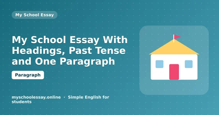 My School Essay With Headings, Past Tense and One Paragraph - school essay guide with icon and key points for students