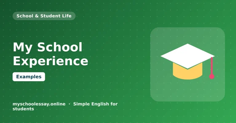 My School Experience: Essays, Examples and How to Write One - school essay guide with icon and key points for students