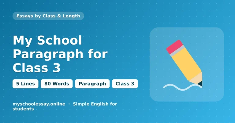 My School Paragraph for Class 3: 5 Lines and 80 Words - school essay guide with icon and key points for students