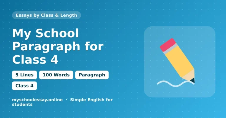 My School Paragraph for Class 4: 5 Lines and 100 Words - school essay guide with icon and key points for students