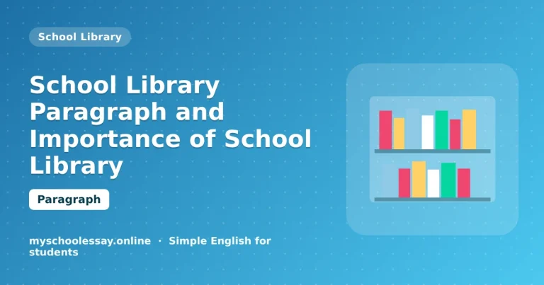 School Library Paragraph and Importance of School Library - school essay guide with icon and key points for students