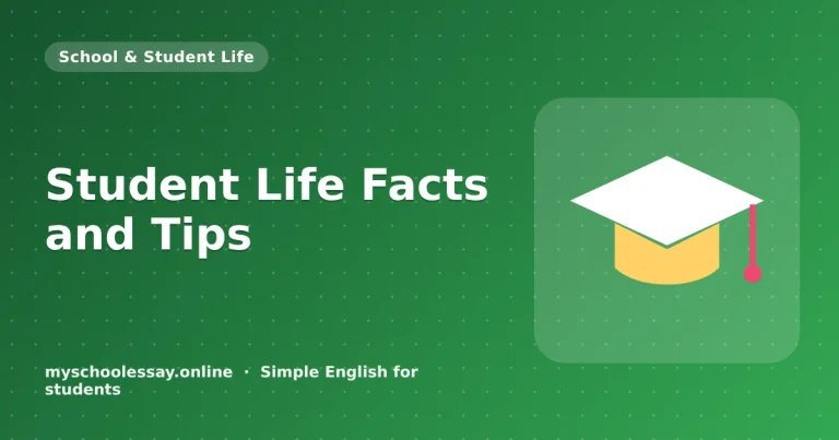 Student Life Facts and Tips: Simple Guide - school essay guide with icon and key points for students