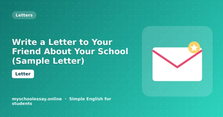 Write a Letter to Your Friend About Your School (Sample Letter) - school essay guide with icon and key points for students